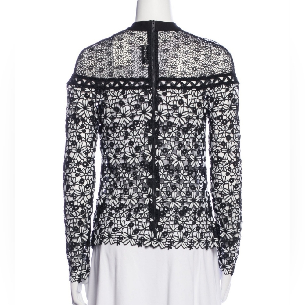 Black And White Lace Long-Sleeve Top - Sheer , Self Portrait, UK8, Us 4 - Picture 4 of 7